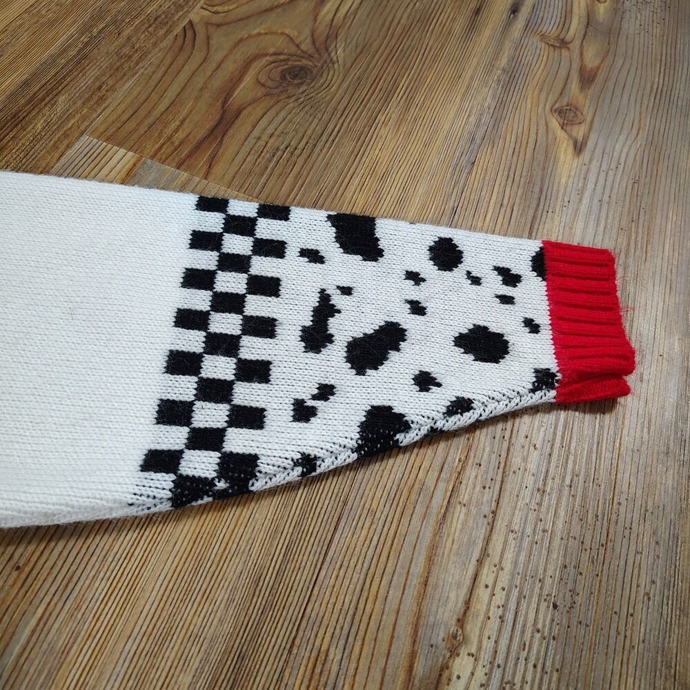 Vintage 90s Dalmatian Dog Cardigan Sweater Girls No Size Patchwork Knit Heart - Picture 5 of 7
